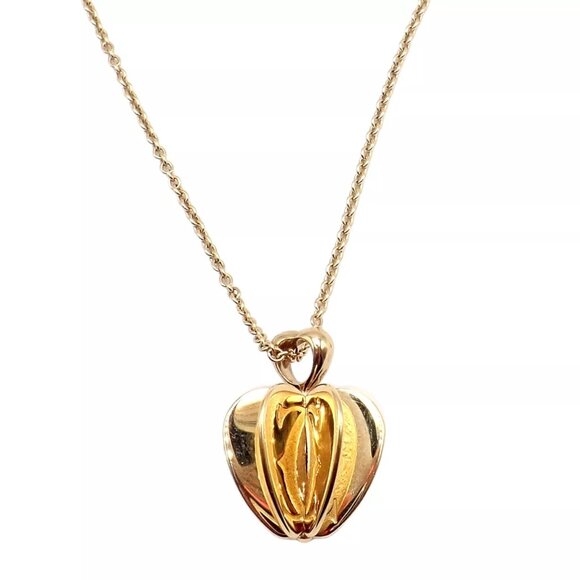 Rare! Cartier 18k Yellow Gold Double C 3D Apple Pendant Chain Necklace - Picture 9 of 9